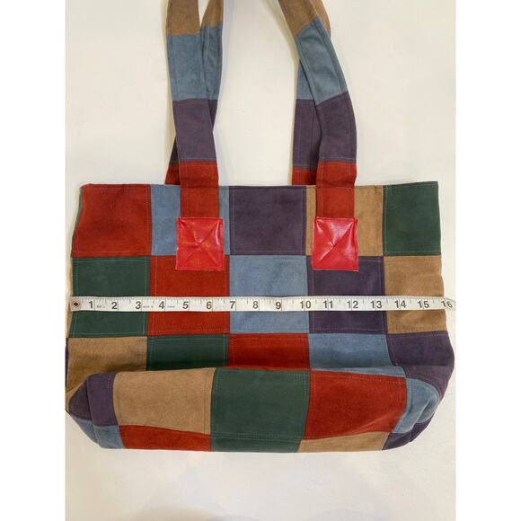 Multicolored Patchwork Sueded Shoulder Bag Purse Handmade by Louise White OS VTG - Picture 9 of 13